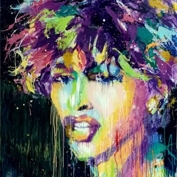 Painting titled "Tina Turner" by Julijana Voloder, Original Artwork, Acrylic Mounted on Wood Stretcher frame