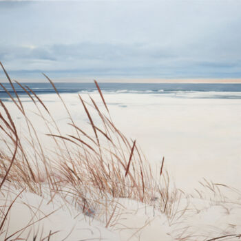 Painting titled "Seagrass Whispers" by Julija Usoniene, Original Artwork, Oil Mounted on Wood Stretcher frame