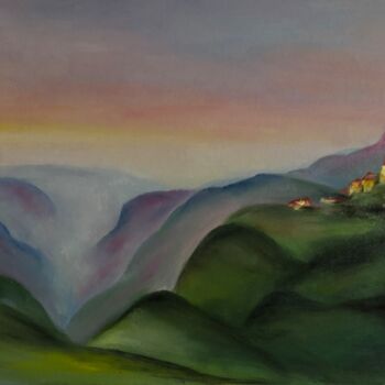 Painting titled "Mountains" by Iuliia Klimenkova, Original Artwork, Oil