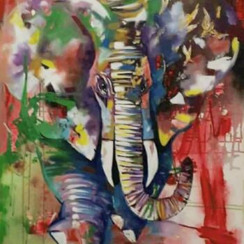 Schilderij getiteld "Elefante Abstracció…" door Julio Cesar Quintana Borroto, Origineel Kunstwerk, Acryl
