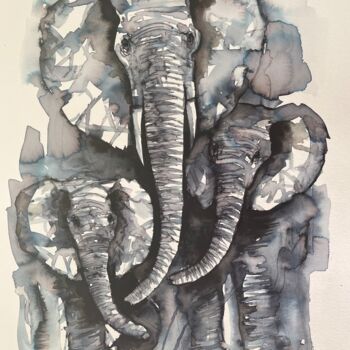 Pintura titulada "Familia elefantes n…" por Julio Cesar Quintana Borroto, Obra de arte original, Acuarela