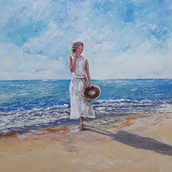 Painting titled "Caminhando na areia" by Julio Cesar, Original Artwork, Acrylic