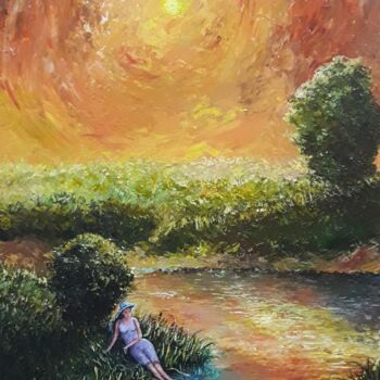 Pittura intitolato "Moça no Lago" da Julio Cesar, Opera d'arte originale, Acrilico