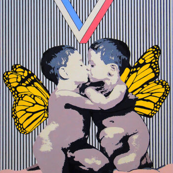 Schilderij getiteld "first kiss" door Julio De Gracia, Origineel Kunstwerk, Acryl