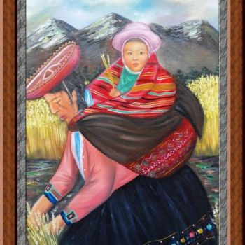 Painting titled "CHOLA RECOLECTORA" by Julio Melgar, Original Artwork, Oil