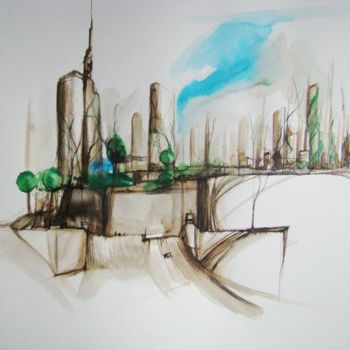 Peinture intitulée "Green city2" par Julien Jomard, Œuvre d'art originale, Huile