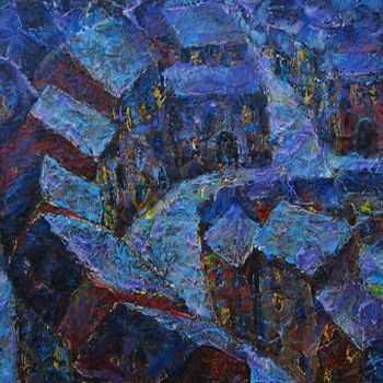 Картина под названием "зимняя ночь  nuit d…" - Юлиус Подлас, Подлинное произведение искусства