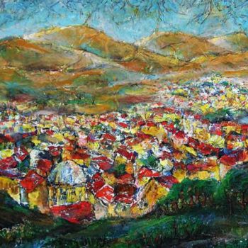 Картина под названием "город в долине  la…" - Юлиус Подлас, Подлинное произведение искусства
