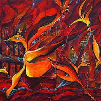 Pintura titulada "жар птицы     Fireb…" por Iulius Podlas, Obra de arte original, Oleo