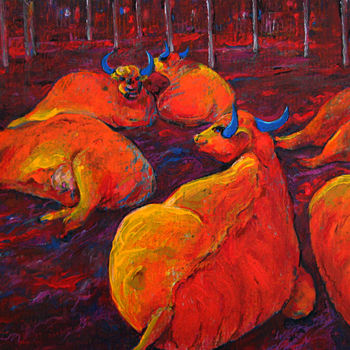 Schilderij getiteld "buffalo90x67acril.j…" door Iulius Podlas, Origineel Kunstwerk