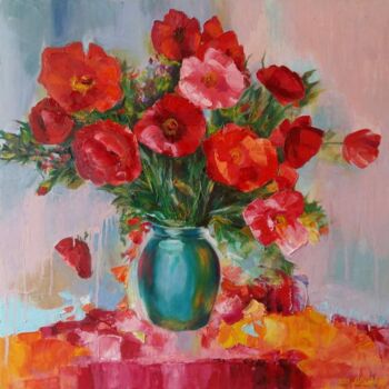 Painting titled "Charming poppies" by Julia Antsis, Original Artwork, Oil