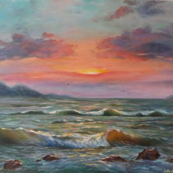 Painting titled "Amazing sea sunset" by Julia Antsis, Original Artwork, Oil