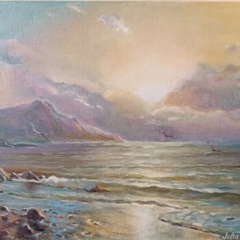 Peinture intitulée "Gentle sea sunset" par Julia Antsis, Œuvre d'art originale, Huile
