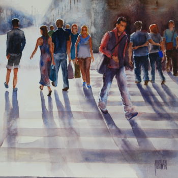 Pintura titulada "les passants de la…" por Julkowski, Obra de arte original, Acuarela