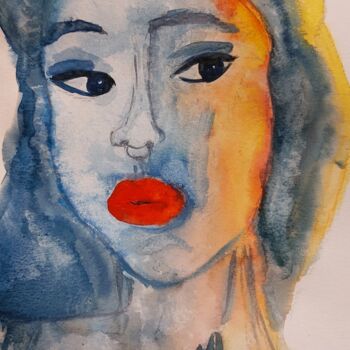 Painting titled "Lipstick" by July, Original Artwork, Watercolor