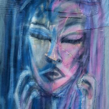 Schilderij getiteld "Blue mood" door July, Origineel Kunstwerk, Graffiti