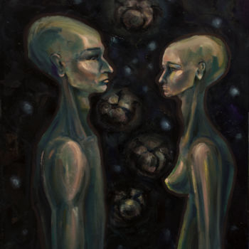 Painting titled "space" by Julynaym, Original Artwork, Oil Mounted on Wood Stretcher frame