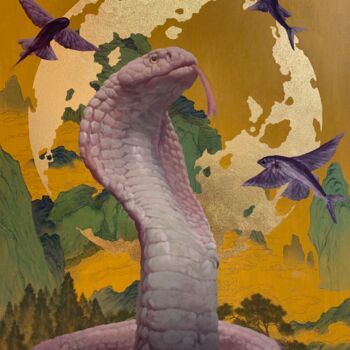 Pittura intitolato "溯古-巳蛇" da Jun Ming Li, Opera d'arte originale, pigmenti
