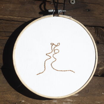 Textile Art titled "IlBacio" by Juno, Original Artwork, Embroidery Mounted on Other rigid panel