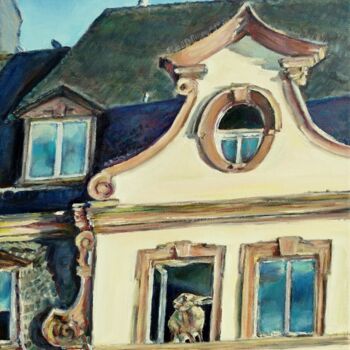 Painting titled "Bunny House in Main…" by Jura Kuba, Original Artwork, Oil Mounted on Wood Stretcher frame