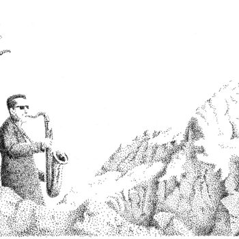 Рисунок под названием "saxophonist" - Jure Kralj, Подлинное произведение искусства, Чернила