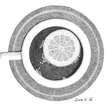 Drawing titled "a cup of tea" by Jure Kralj, Original Artwork, Ink