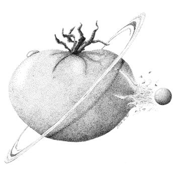 Tekening getiteld "planet Tomato" door Jure Kralj, Origineel Kunstwerk, Inkt
