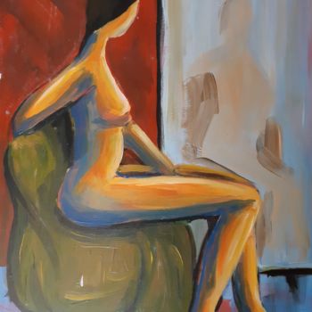 Painting titled "The Woman on the Ch…" by Jure Kralj, Original Artwork, Acrylic