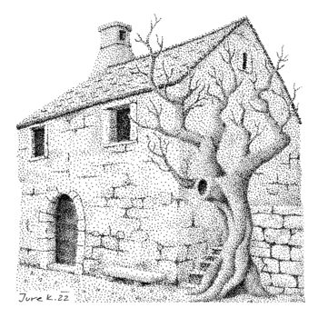 Drawing titled "Karst house" by Jure Kralj, Original Artwork, Ink