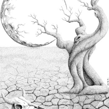 Dessin intitulée "The tree and the sk…" par Jure Kralj, Œuvre d'art originale, Encre
