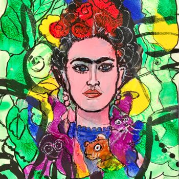 Painting titled ""Hommage an Frida K…" by Jürgen Grafe, Original Artwork, Acrylic