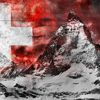 Digitale Kunst getiteld "Matterhorn" door Jürgen Haffa (creator), Origineel Kunstwerk, Foto Montage Gemonteerd op Aluminium