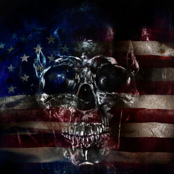 Digitale Kunst mit dem Titel "Nation Skull Amerika" von Jürgen Haffa (creator), Original-Kunstwerk, Fotomontage Auf Aluminiu…