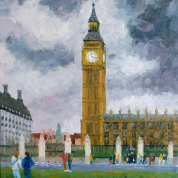 Painting titled "London, Spring, Big…" by Juri Semjonov, Original Artwork, Oil Mounted on Wood Stretcher frame