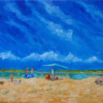 Malarstwo zatytułowany „Beach Stories #2” autorstwa Juri Semjonov, Oryginalna praca, Olej Zamontowany na Drewniana rama noszy