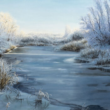 Painting titled "Winter" by Jurjen Rolf, Original Artwork, Oil Mounted on Wood Panel