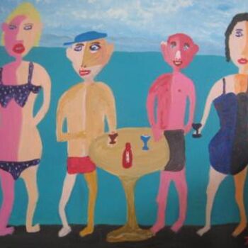 「Two couples at the…」というタイトルの絵画 Detlev Jurkuhnによって, オリジナルのアートワーク, オイル