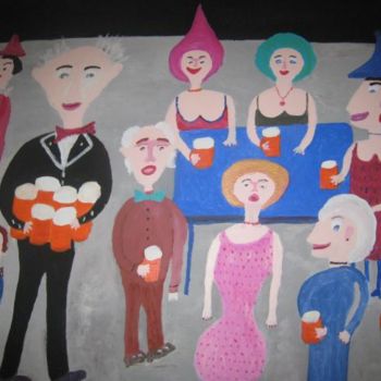 Painting titled "Beer party" by Detlev Jurkuhn, Original Artwork, Oil