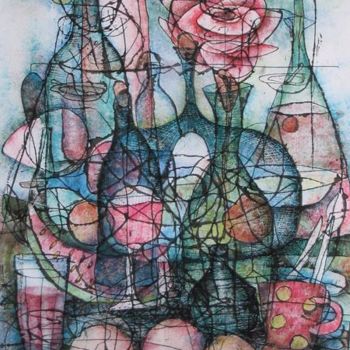 Disegno intitolato "Rose and peaches." da Kalashnikov Jury, Opera d'arte originale, Altro