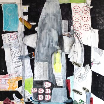Peinture intitulée "Skating Home Alone…" par Justin Huebner, Œuvre d'art originale, Fusain