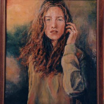 Painting titled "Girl with long hair…" by Justin Aleksandar Ristic, Original Artwork