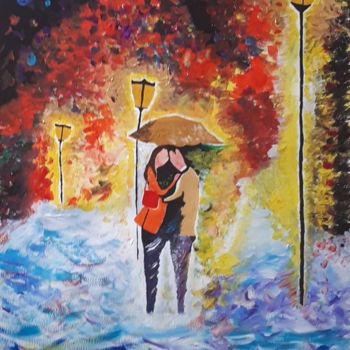 Картина под названием "Love in the rain" - Justine De Meerschman, Подлинное произведение искусства, Акрил