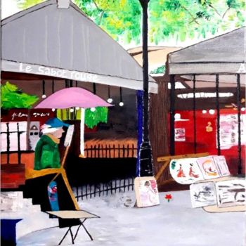 Peinture intitulée "Place du tertre" par Justine De Meerschman, Œuvre d'art originale, Huile