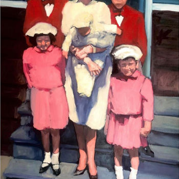 Painting titled "Family Portrait" by Justine Lemaire, Original Artwork, Oil Mounted on Wood Stretcher frame
