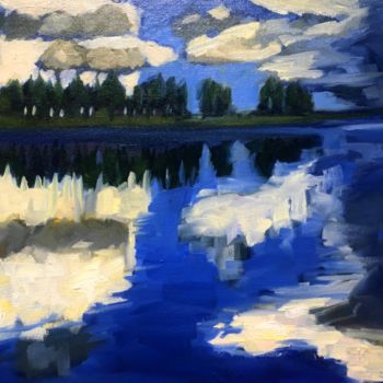 Peinture intitulée "Clouds II" par Justine Lemaire, Œuvre d'art originale, Huile Monté sur Panneau de bois