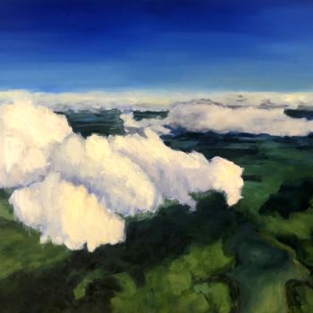Painting titled "Clouds I" by Justine Lemaire, Original Artwork, Oil Mounted on Wood Stretcher frame
