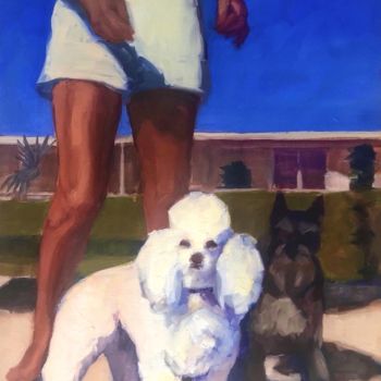 Ζωγραφική με τίτλο "Cotton Dog" από Justine Lemaire, Αυθεντικά έργα τέχνης, Λάδι Τοποθετήθηκε στο Ξύλινο φορείο σκελετό
