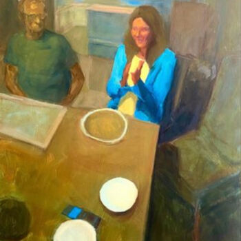 Painting titled "Private Party" by Justine Lemaire, Original Artwork, Oil Mounted on Wood Stretcher frame