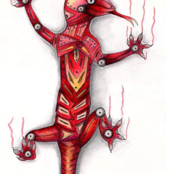 Dibujo titulada "Gecko mécanique tat…" por Justine Rodriguez, Obra de arte original, Lápiz
