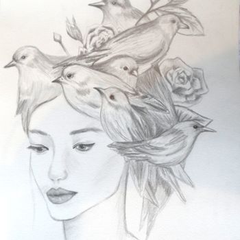 Drawing titled "Lady Birds 2" by Justine Rodriguez, Original Artwork, Pencil